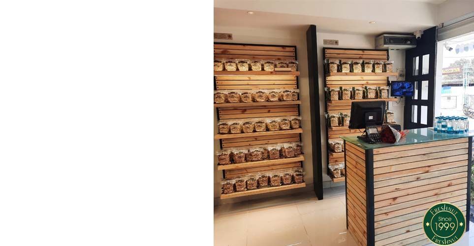 The Freshnuts boutique interior, white space on the left